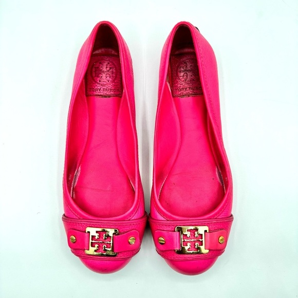 TORY BURCH PINK LEATHER LOAFER  BALLERINA FLATS GOLD ORNEMENTS SIZE 6 - Picture 3 of 17